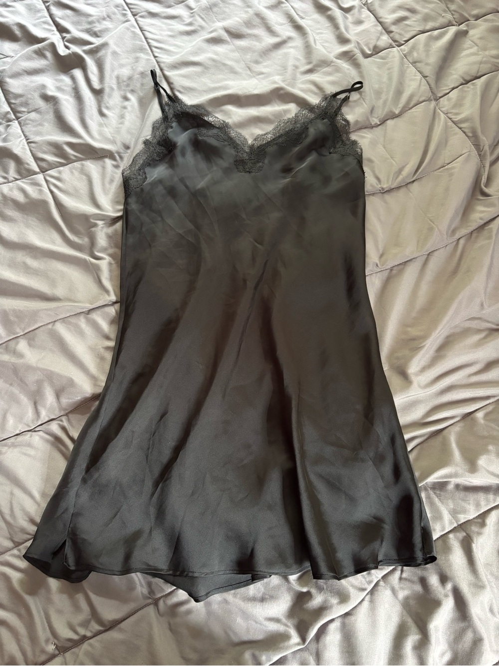 Victoria's Secret Black Lace-Trim Satin Slip Dress